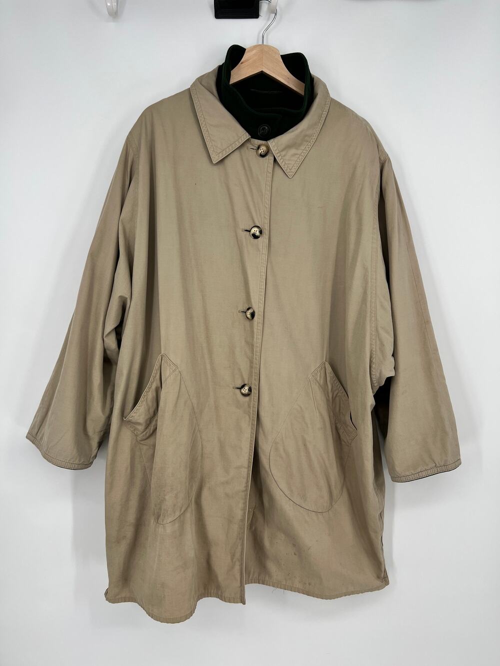 Vtg Lodenfrey Loden Wool Lined Trench Coat Men 40 Khaki Tan Cotton Green FLAW